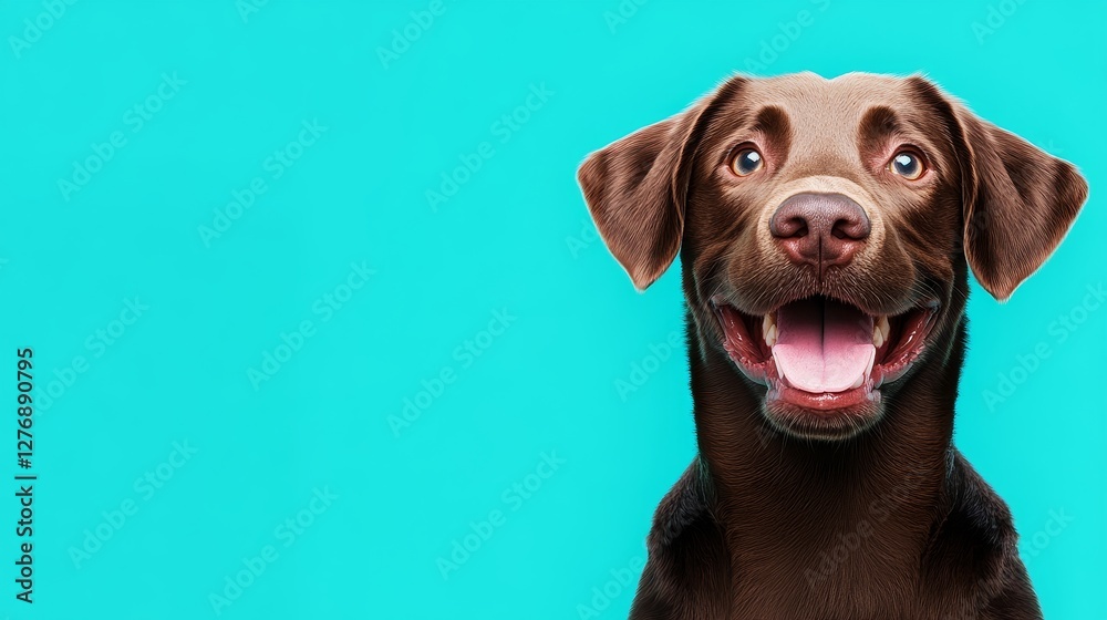 Happy Chocolate Labrador Retriever - Joyful canine, playful expression, vibrant background, pet happiness, canine companionship Happy Chocolate Labrador Retriever - Joyful canine, playful expression, vibrant background, pet happiness, canine companionship