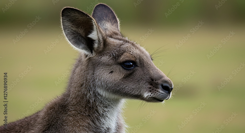 Fototapeta premium Profile of a Young Kangaroo in Nature with Blurred Background