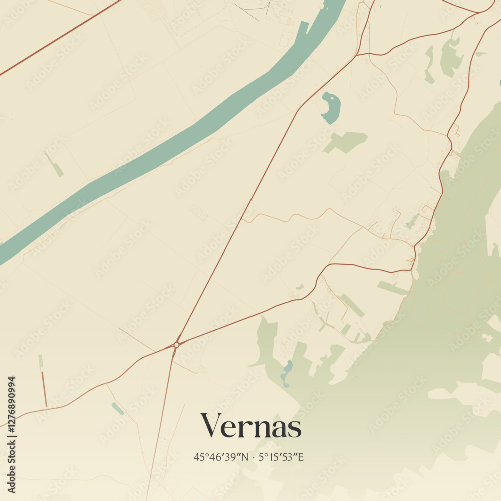 Fototapeta premium Vintage map of Vernas, France.