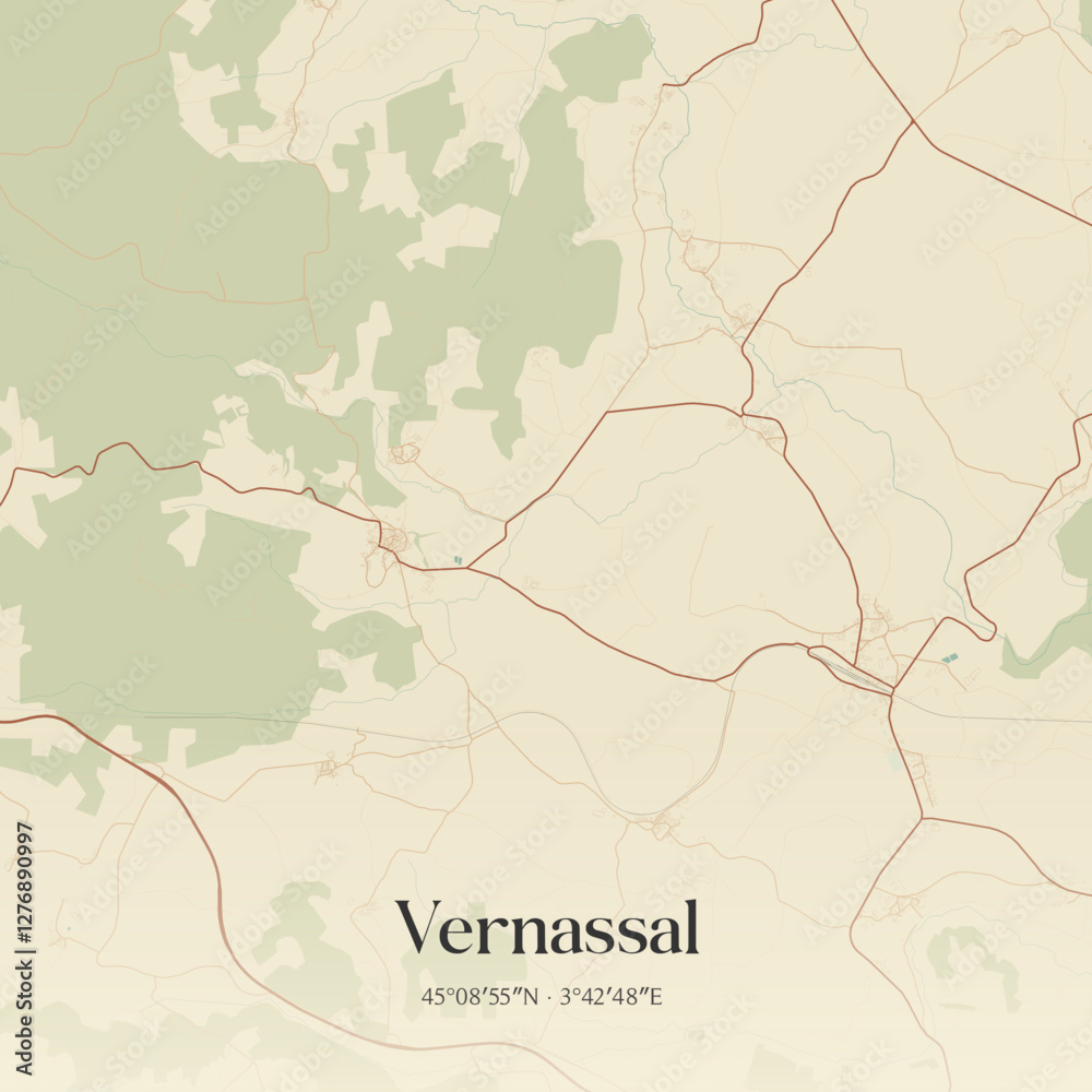 Obraz premium Vintage map of Vernassal, France.