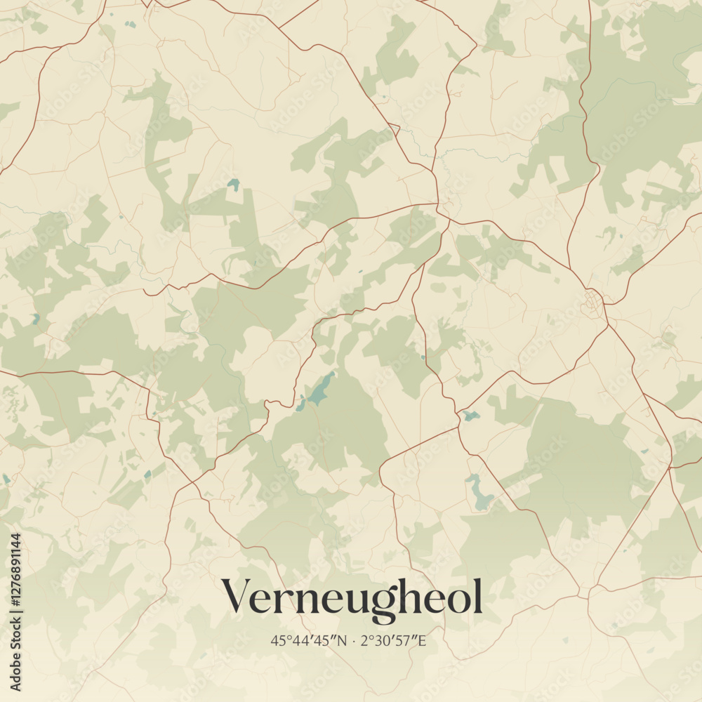Fototapeta premium Vintage map of Verneugheol, France.