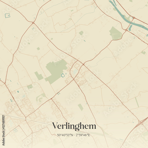 Vintage map of Verlinghem, France.
