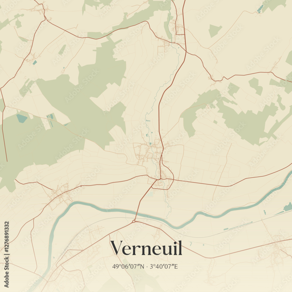 Obraz premium Vintage map of Verneuil, France.