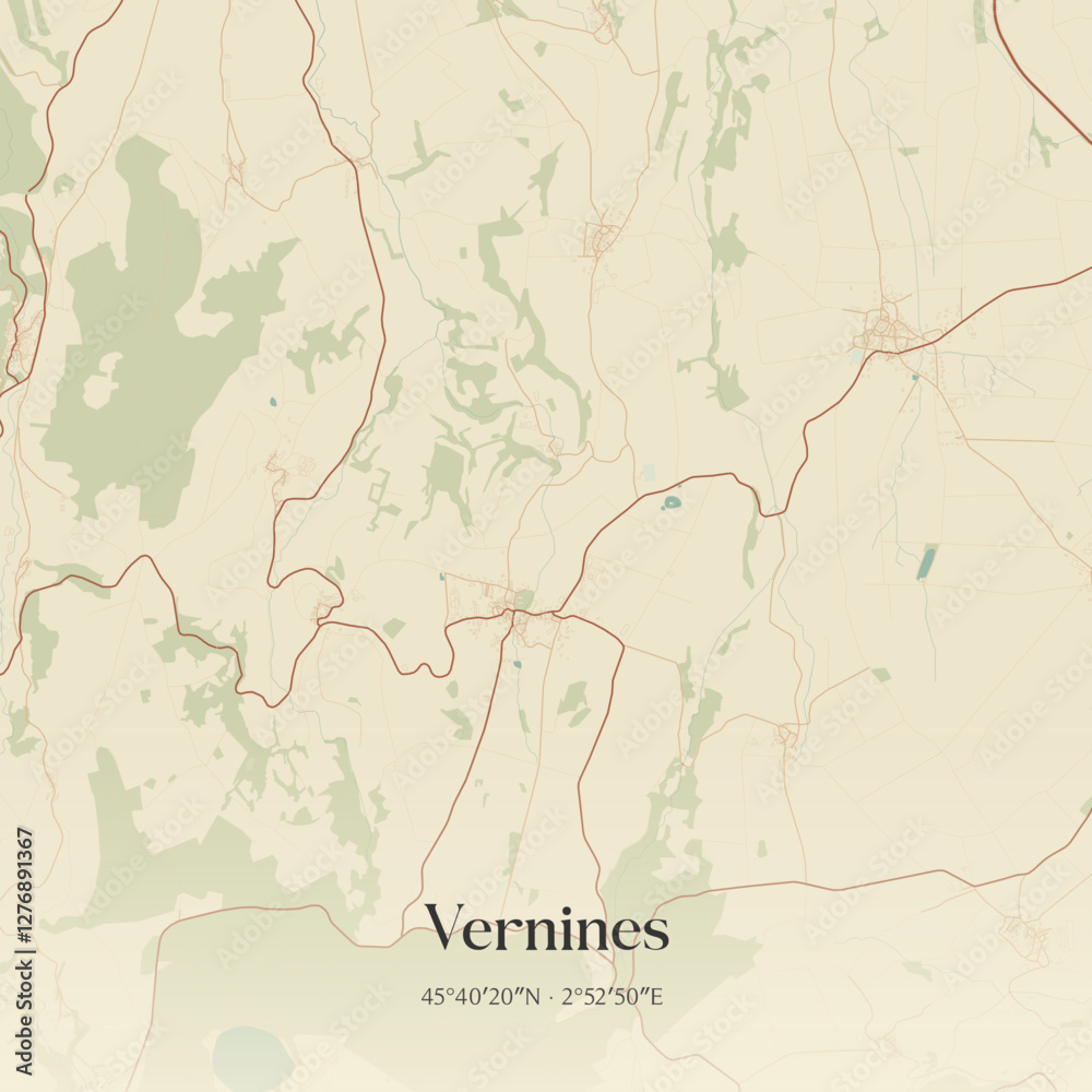 Fototapeta premium Vintage map of Vernines, France.