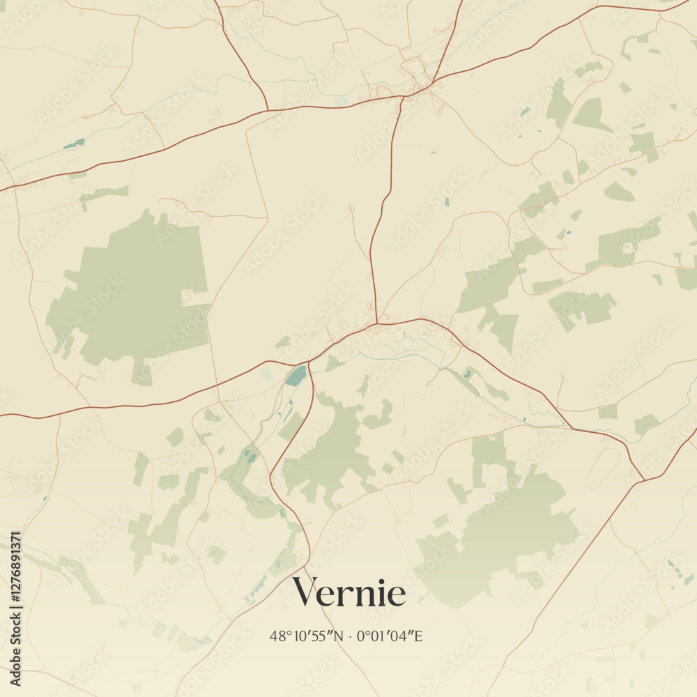 Fototapeta premium Vintage map of Vernie, France.