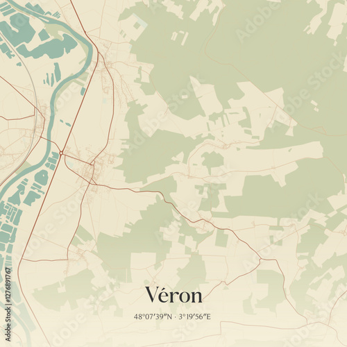 Vintage map of Véron, France.