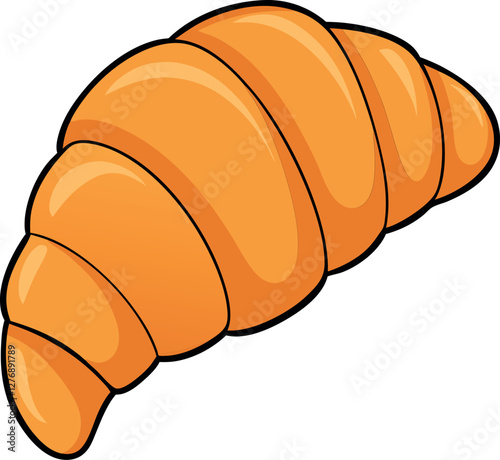 Delicious and Flaky Minimalist Vector Illustration of a Cartoon Croissant – High-Quality Colorful Digital Art with a Pastry, Breakfast, and Bakery Design