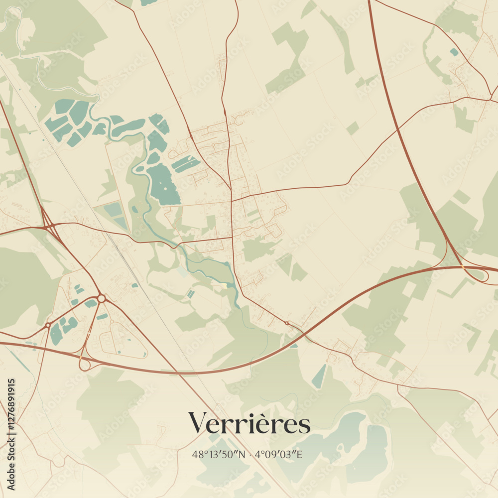 Fototapeta premium Vintage map of Verrières, France.