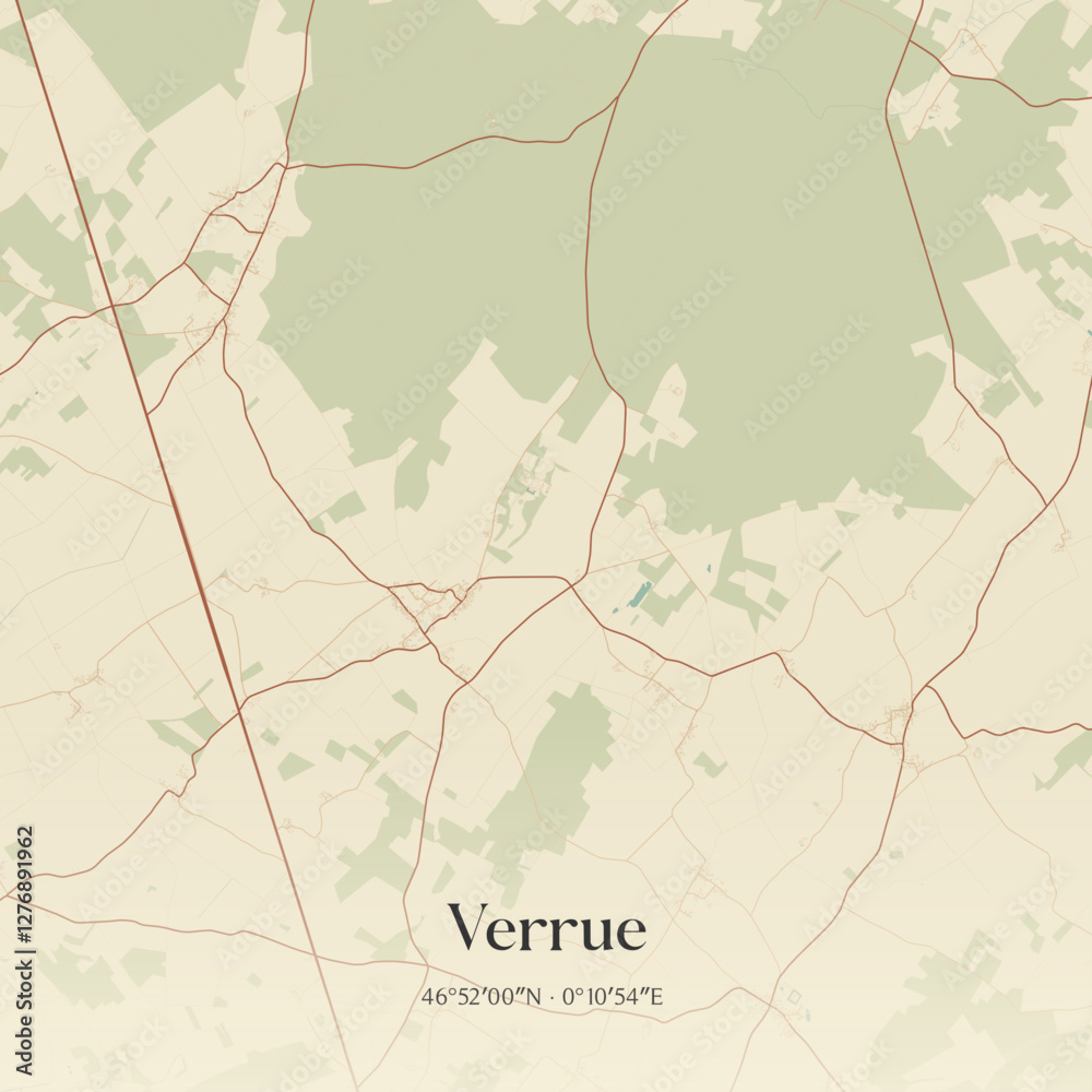 Fototapeta premium Vintage map of Verrue, France.