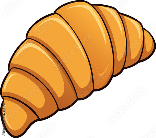 Delicious and Flaky Minimalist Vector Illustration of a Cartoon Croissant – High-Quality Colorful Digital Art with a Pastry, Breakfast, and Bakery Design