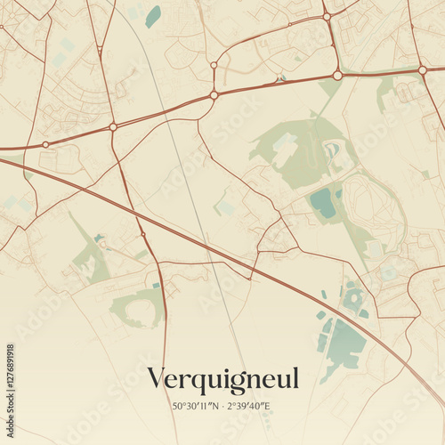 Vintage map of Verquigneul, France.