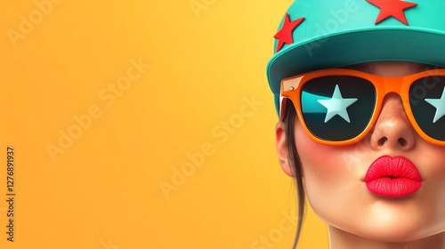 girl star-shaped sunglasses funky hat illustration