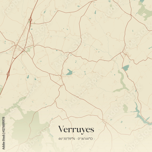 Vintage map of Verruyes, France.