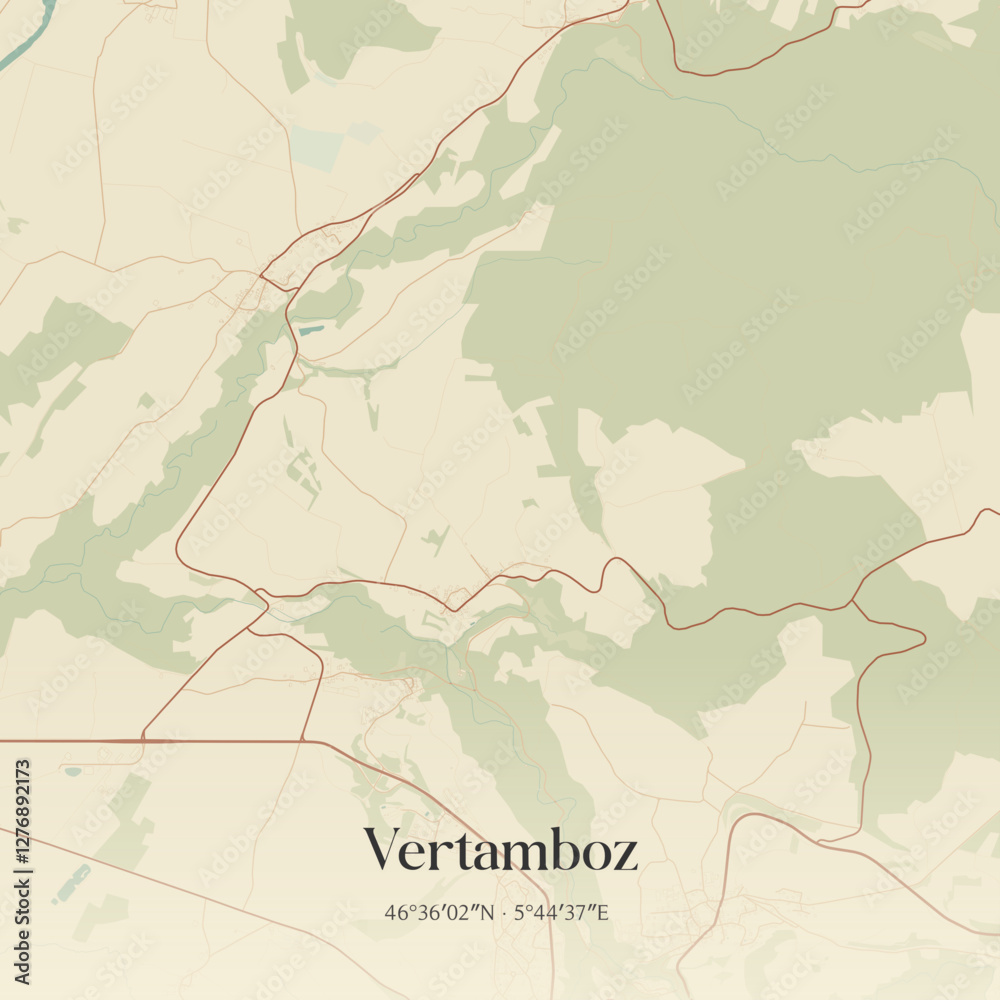 Fototapeta premium Vintage map of Vertamboz, France.