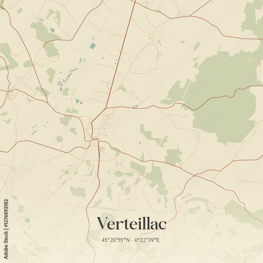 Fototapeta premium Vintage map of Verteillac, France.