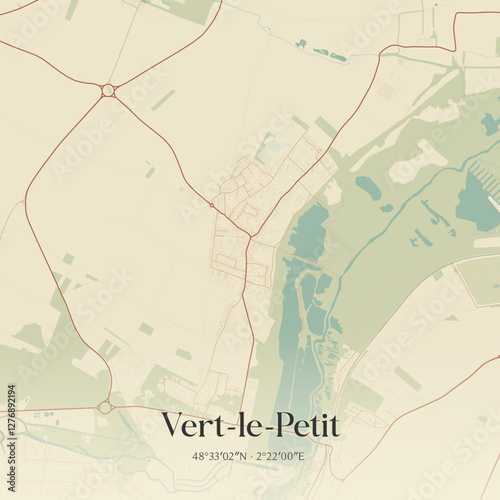 Vintage map of Vert-le-Petit, France.
