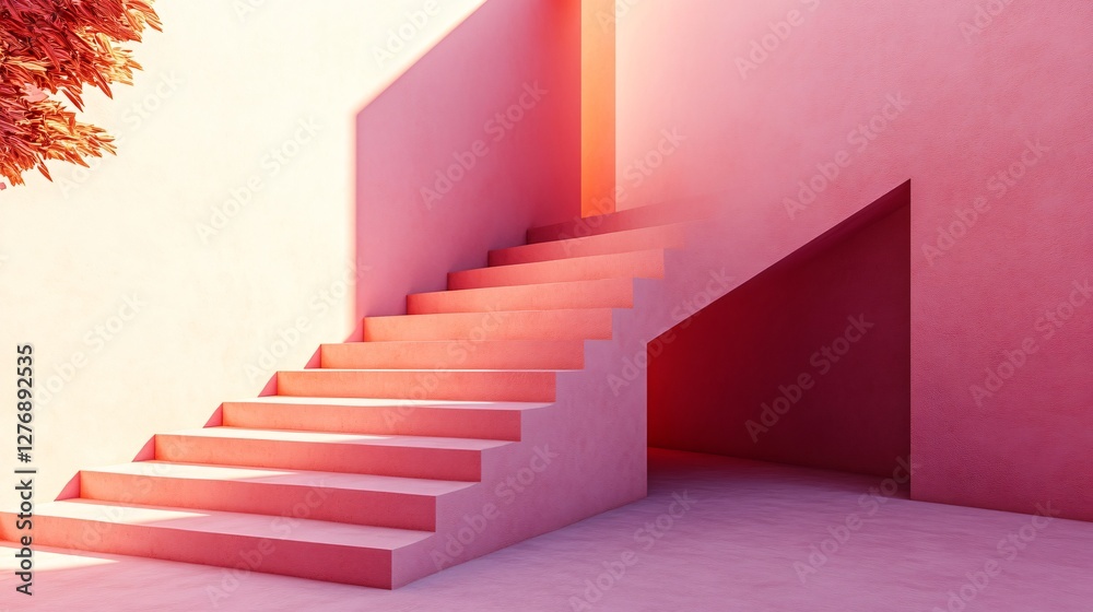 Pink Geometric Architecture with Steps and Minimal Design Pink Geometric Architecture with Steps and Minimal Design