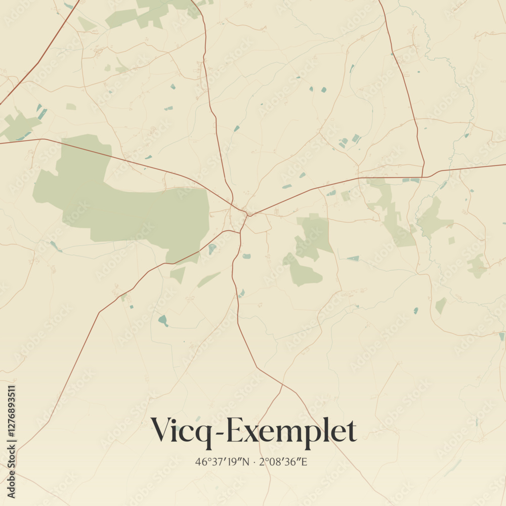 Fototapeta premium Vintage map of Vicq-Exemplet, France.