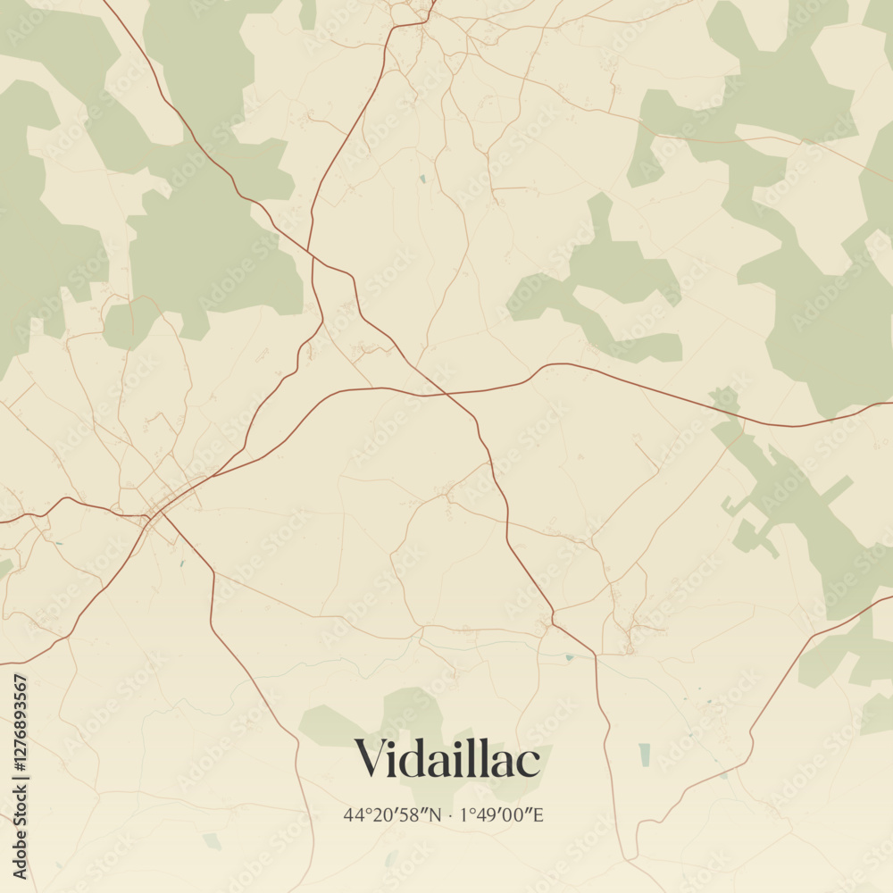 Fototapeta premium Vintage map of Vidaillac, France.