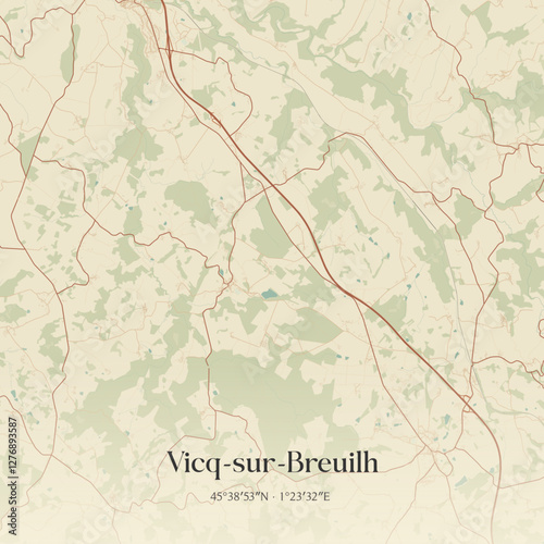 Vintage map of Vicq-sur-Breuilh, France.