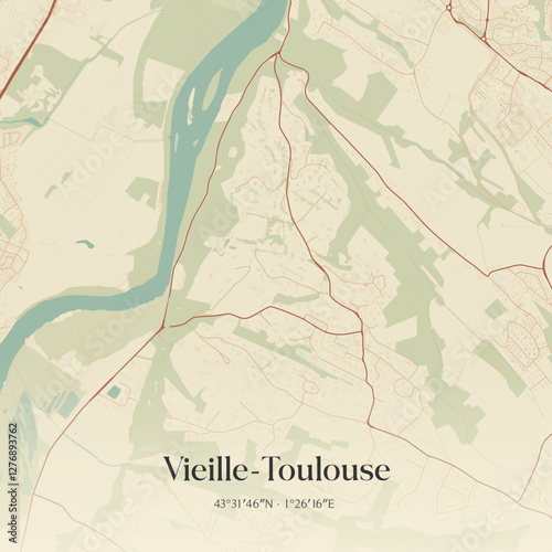 Vintage map of Vieille-Toulouse, France.