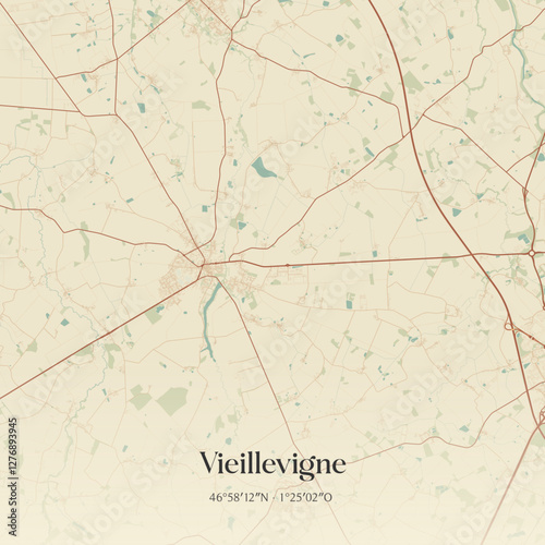 Vintage map of Vieillevigne, France.