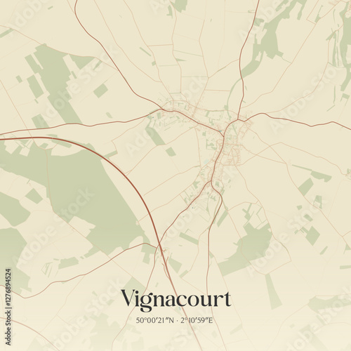 Vintage map of Vignacourt, France.