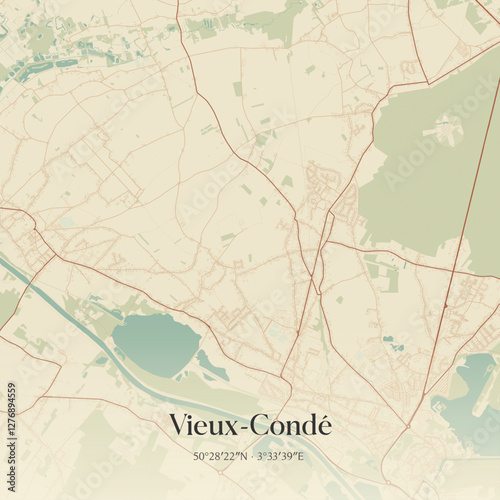 Vintage map of Vieux-Condé, France.