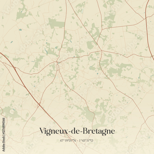 Vintage map of Vigneux-de-Bretagne, France.