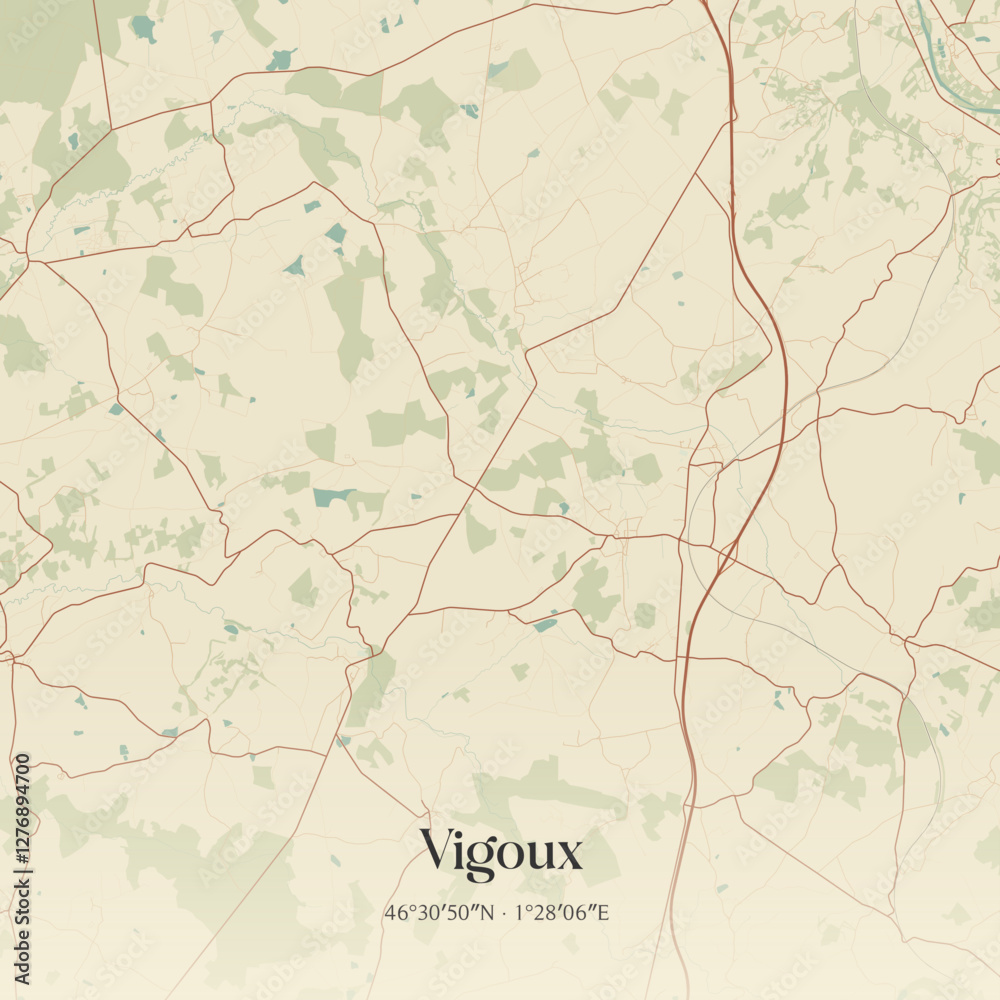 Fototapeta premium Vintage map of Vigoux, France.