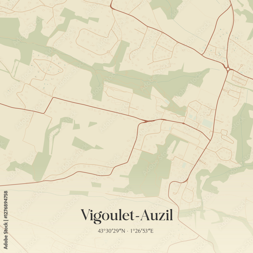 Fototapeta premium Vintage map of Vigoulet-Auzil, France.