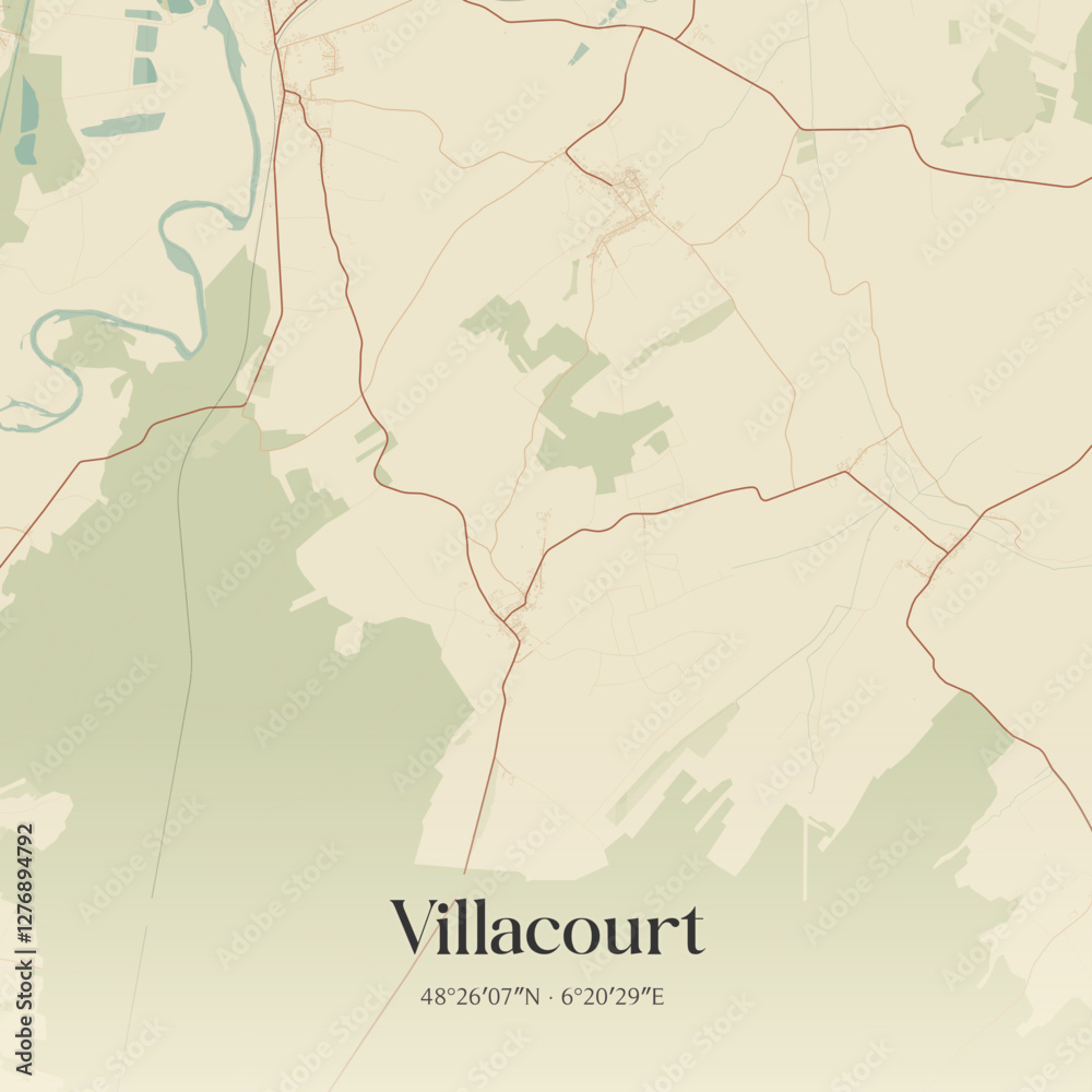 Fototapeta premium Vintage map of Villacourt, France.
