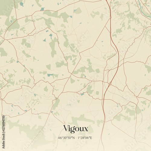 Vintage map of Vigoux, France.