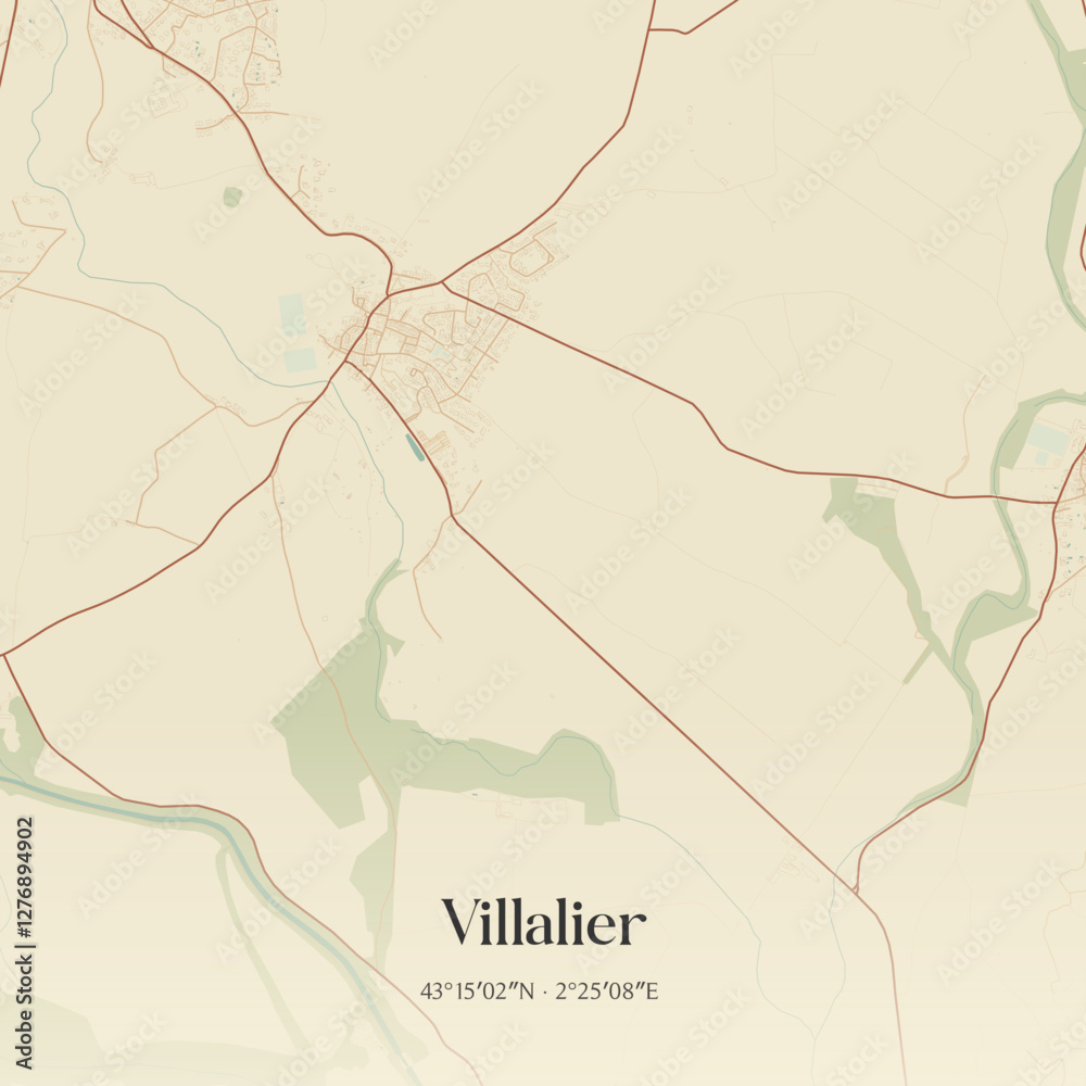 Fototapeta premium Vintage map of Villalier, France.