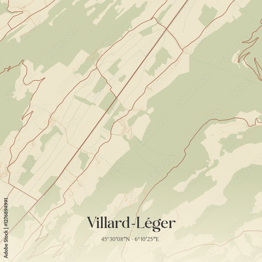 Fototapeta premium Vintage map of Villard-Léger, France.