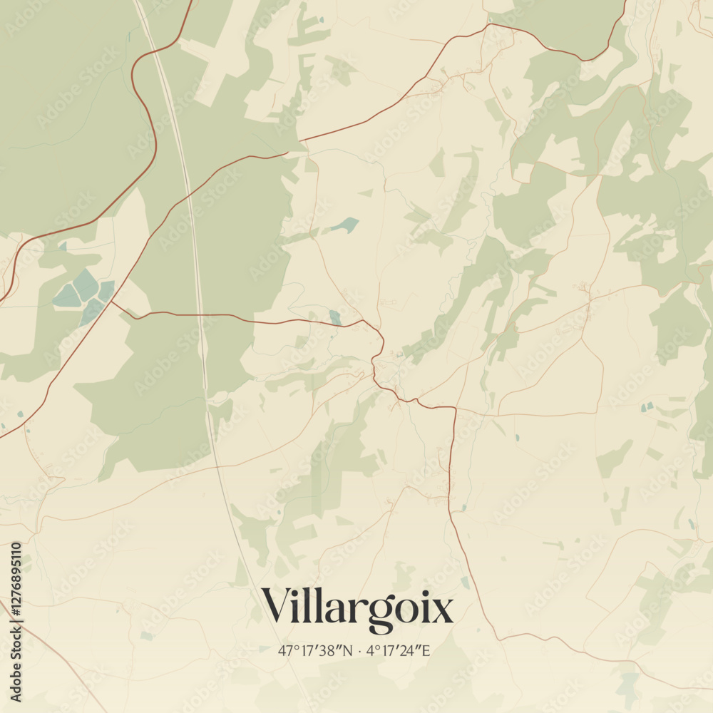 Fototapeta premium Vintage map of Villargoix, France.