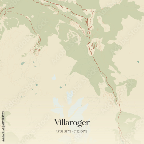 Vintage map of Villaroger, France.