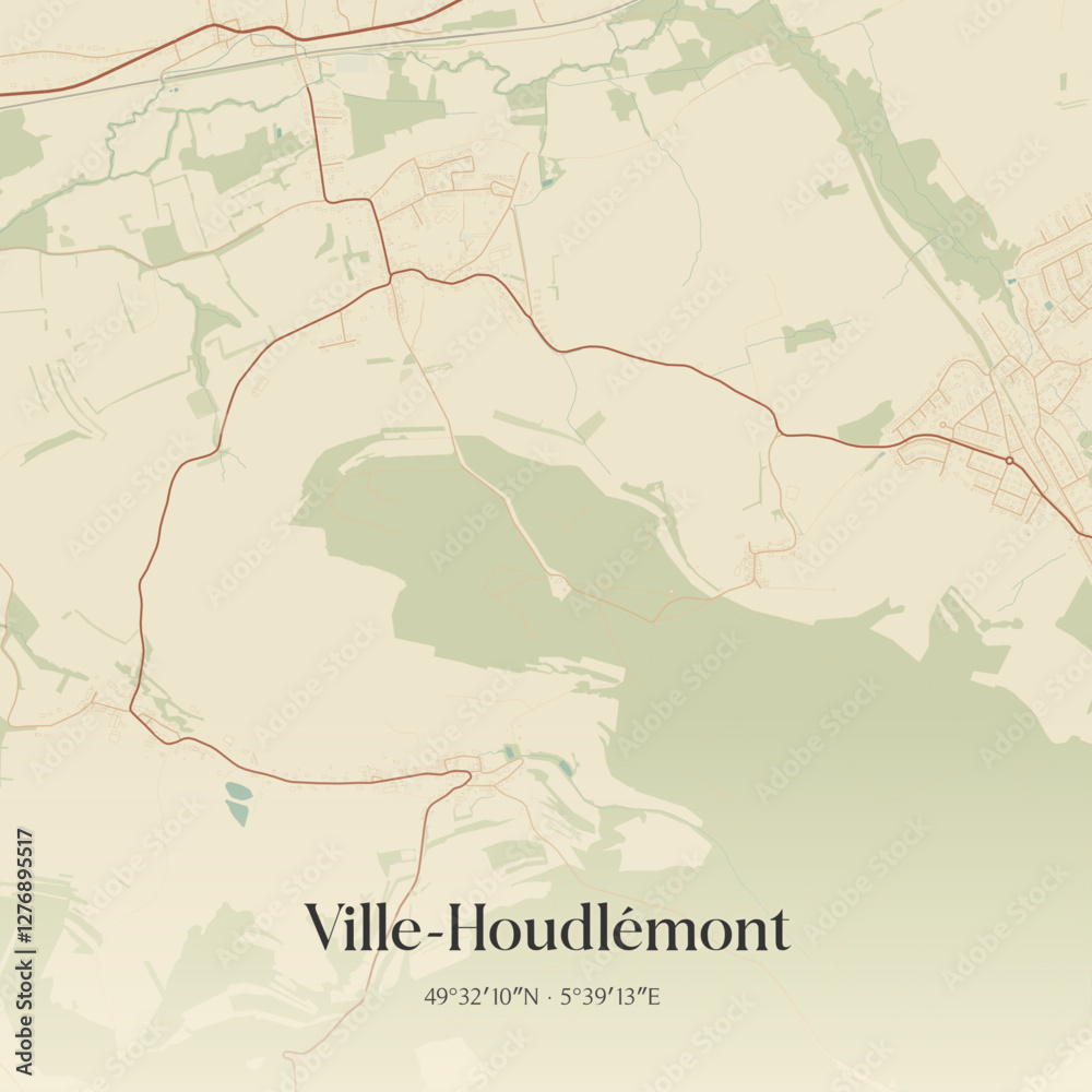 Fototapeta premium Vintage map of Ville-Houdlémont, France.