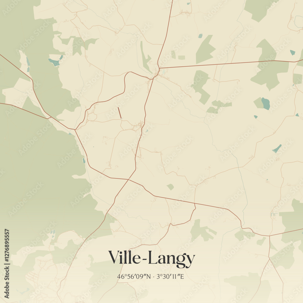 Fototapeta premium Vintage map of Ville-Langy, France.