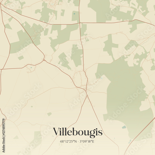 Vintage map of Villebougis, France.