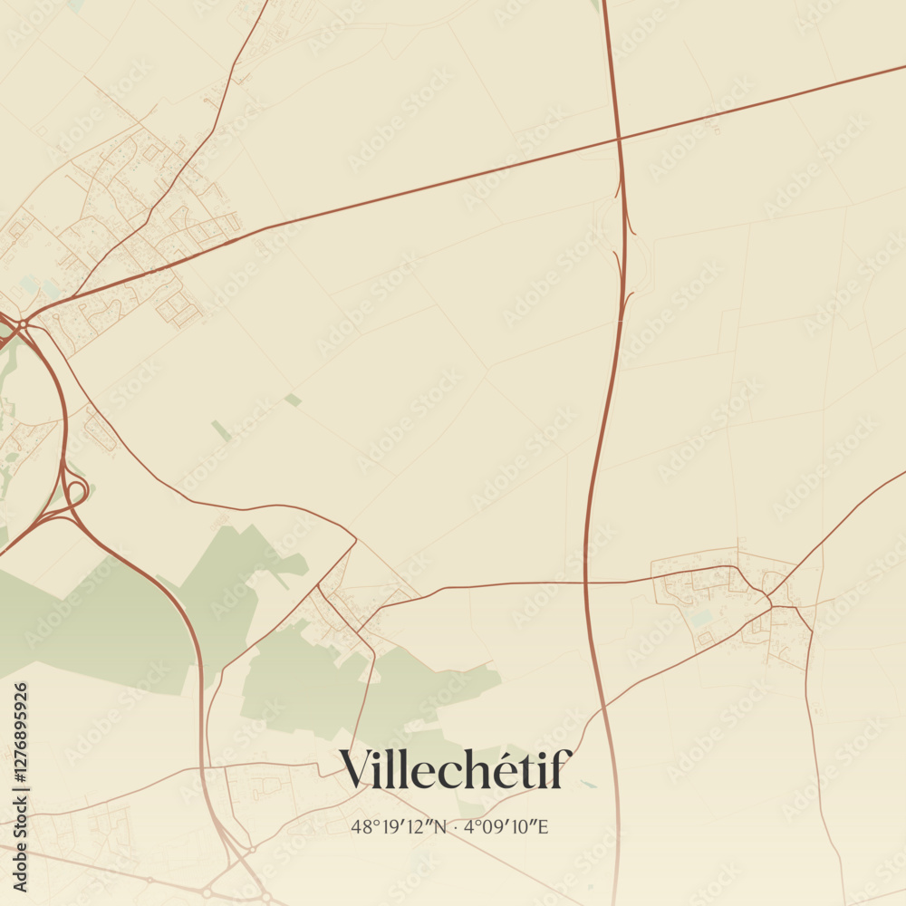 Fototapeta premium Vintage map of Villechétif, France.