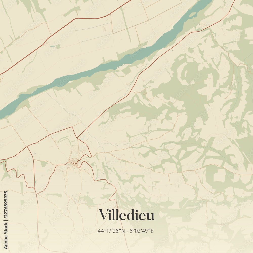 Obraz premium Vintage map of Villedieu, France.