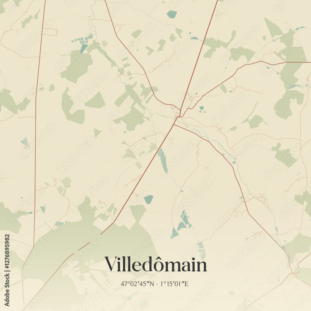 Fototapeta premium Vintage map of Villedômain, France.