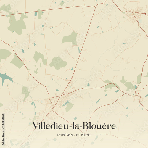 Vintage map of Villedieu-la-Blouère, France.