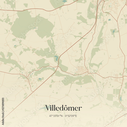 Vintage map of Villedômer, France.