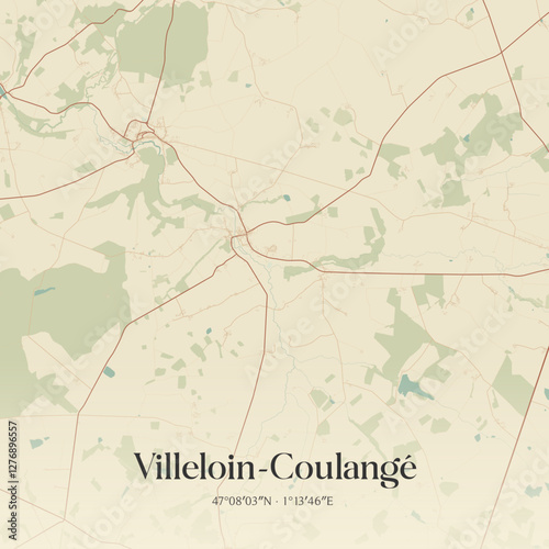 Vintage map of Villeloin-Coulangé, France.