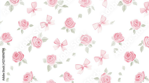 Rose and Bow Pattern: A delicate pattern of watercolor-style roses and bows, their soft hues and elegant design creating a romantic and enchanting feel.