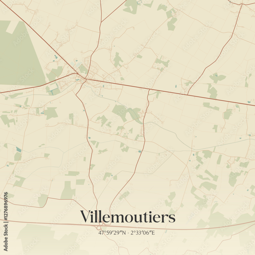 Obraz premium Vintage map of Villemoutiers, France.