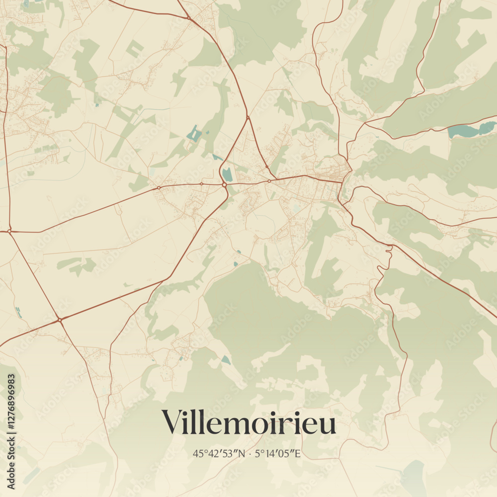 Fototapeta premium Vintage map of Villemoirieu, France.