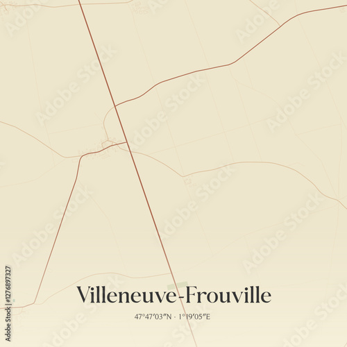 Vintage map of Villeneuve-Frouville, France.